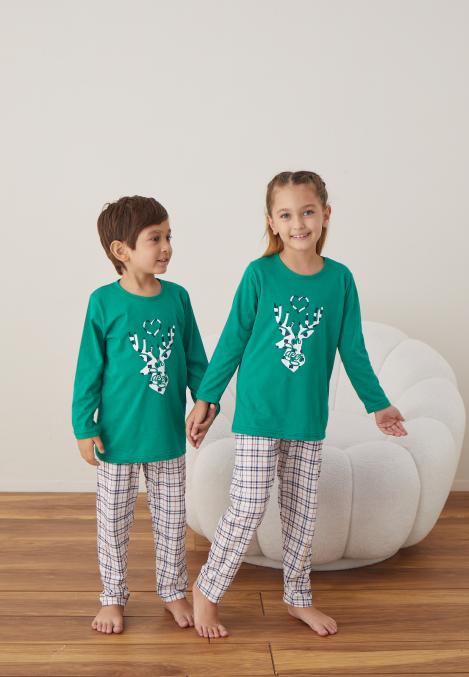 Pijamale de Crăciun pentru Copii,Culoare Verde,Engros